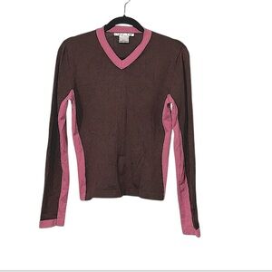 Nike Dri-Fit V Neck Long Sleeve Pink & Brown Colorblock Golf Sweater Sz S(4-6)